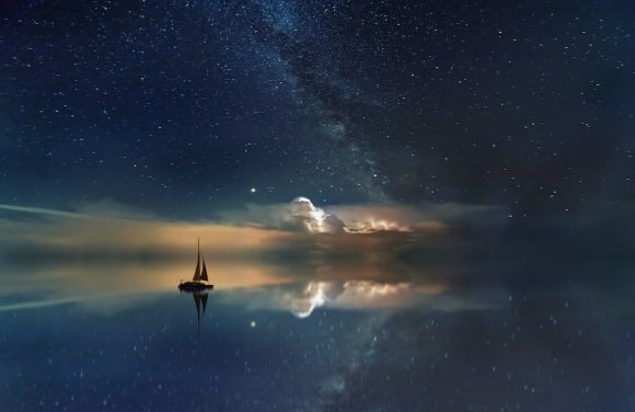 Night Diving - black sailing boat digital wallpaper