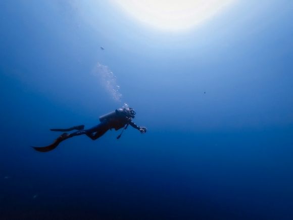 Diver - person swimming under water photography