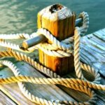 Marine - Brown Wooden Dock With Post Tied With Brown Rope