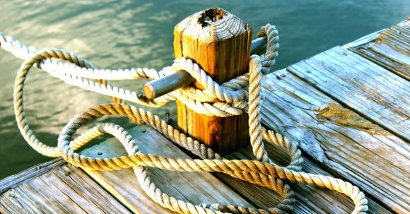 Marine - Brown Wooden Dock With Post Tied With Brown Rope