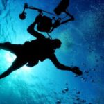 Underwater Camera - Silhouette of Person Holding Camera in Body of Water