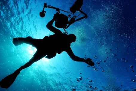 Underwater Camera - Silhouette of Person Holding Camera in Body of Water