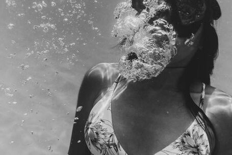 Diving Mask - Black and White Underwater Photo of Woman with Tattoo