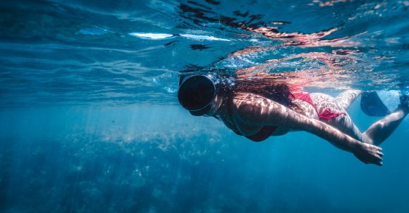 Diving Mask - Woman in Mask Swimming under Water