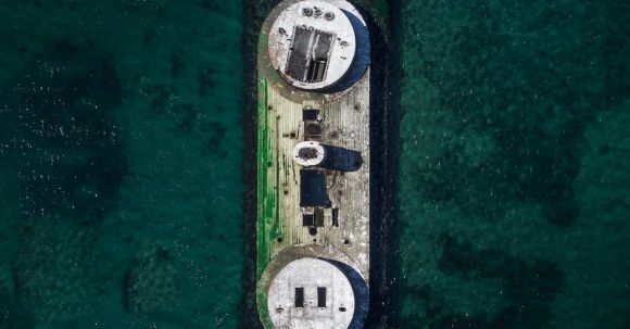 Sunken Ship - Aerial Photography of Boat in Water