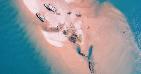 Sunken Ship - Aerial View Of Body Of Water