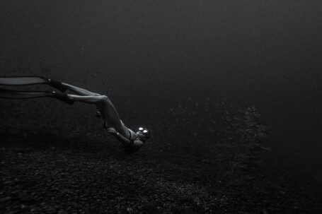 Snorkeling - Monochrome Photo of a Person Underwater