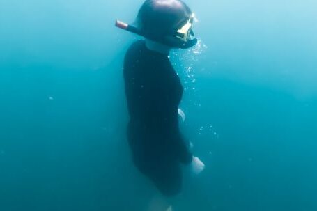 Diving Fins - Person in Black Wetsuit and Snorkel