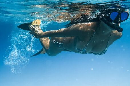 Snorkeling - Man in Black Swimming Goggles in Water