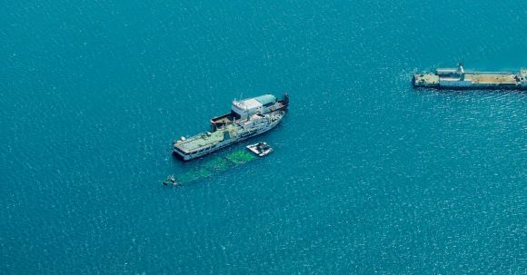 Shipwrecks - Aerial Shot of Shipwrecks on Sea