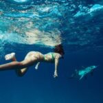 Snorkeling - Woman Swimming Underwater with a Shark