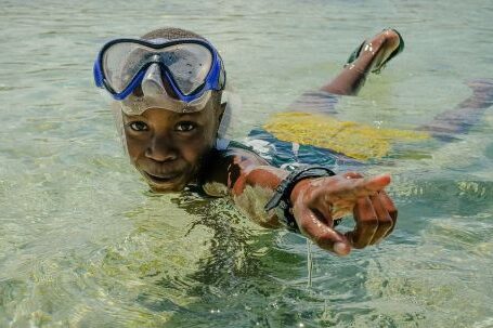 Diving Mask - A Boy Wearing a Diving Mask Swimming in the Water